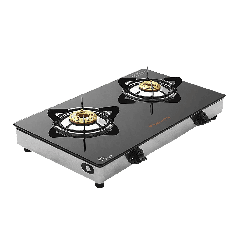 Buy Butterfly Wave Toughened Glass Top 2 Burner Manual Gas Stove (Rust